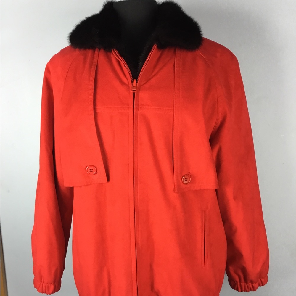 Custom crimson red suede and Blk mink jacket/ vest